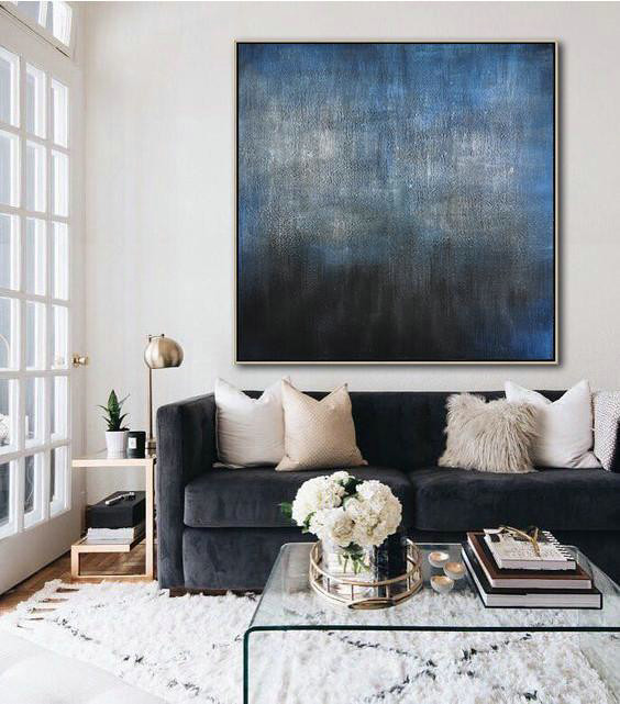 Oversized Canvas Art On Canvas,Oversized Contemporary Painting,Huge Abstract Canvas Art,Black,Blue,Gray.etc